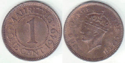 1949 Mauritius 1 Cent (aUnc) A004101 - Click Image to Close
